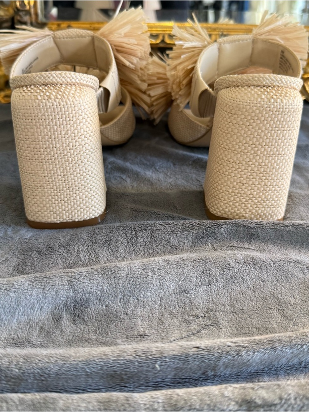 Gianni Bini Maguire Natural Raffia Tassel Block Heel Mules - Picture 8 of 9